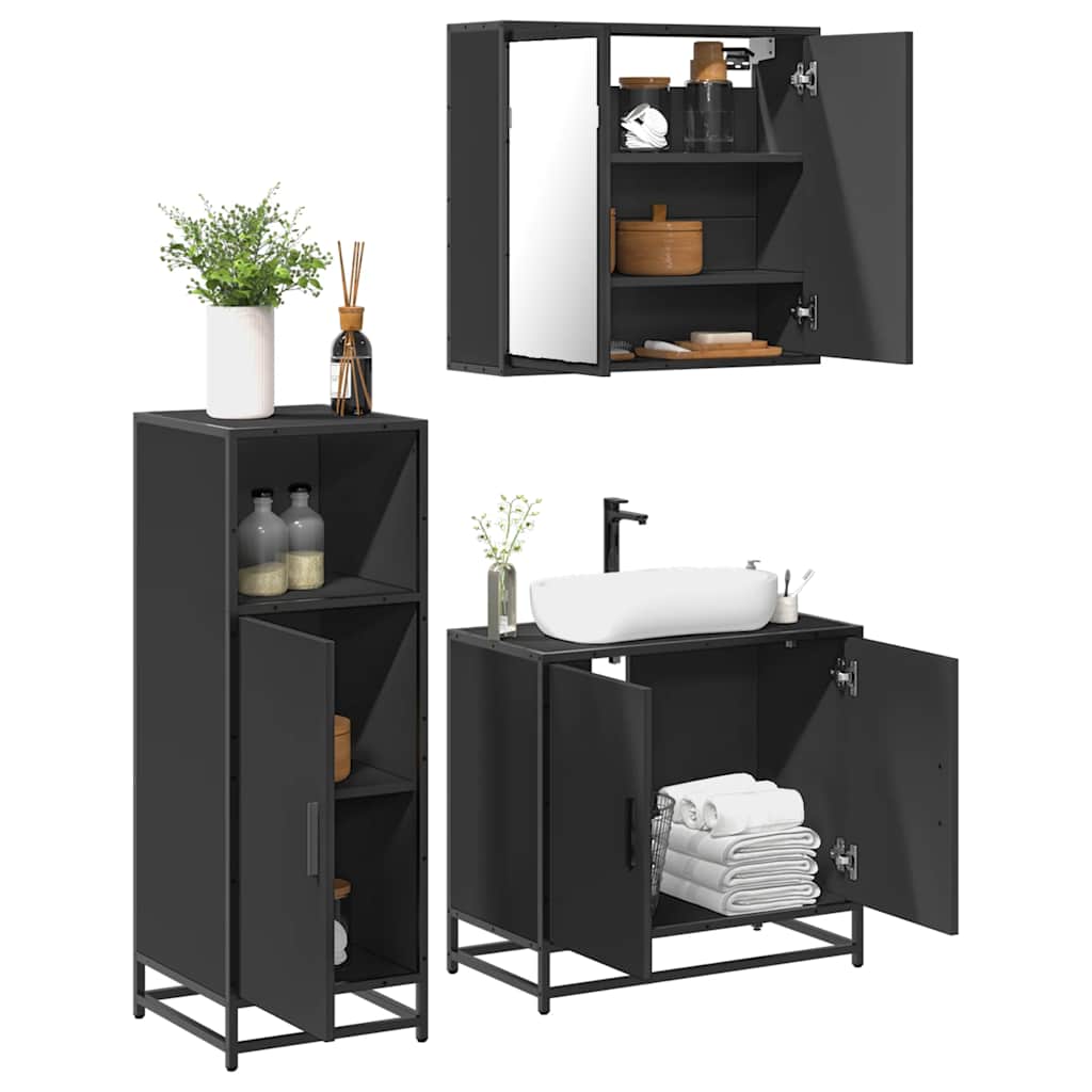 3 pcs conjunto móveis casa de banho derivados de madeira preto