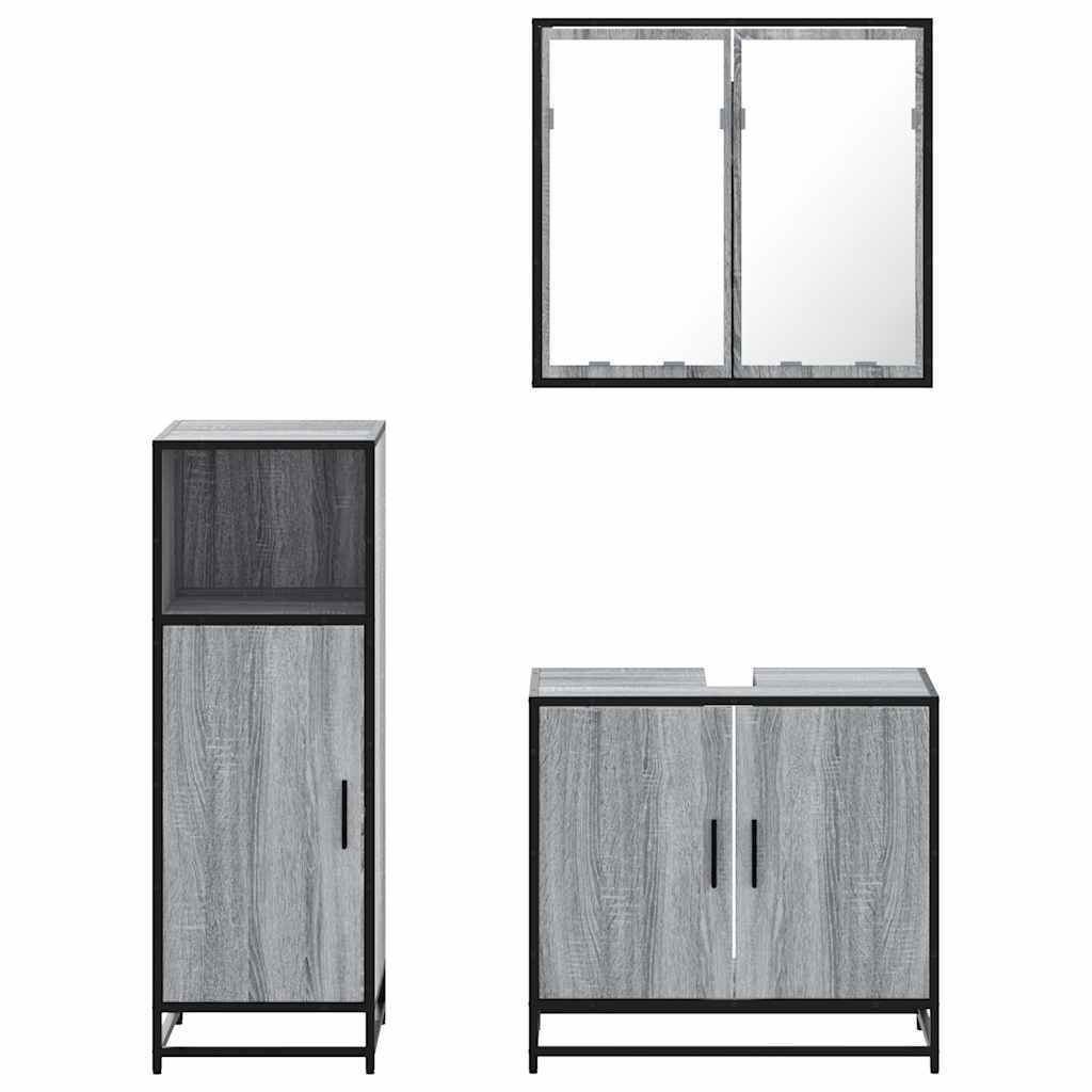 3 pcs Conjunto móveis casa de banho madeira proc. cinza sonoma