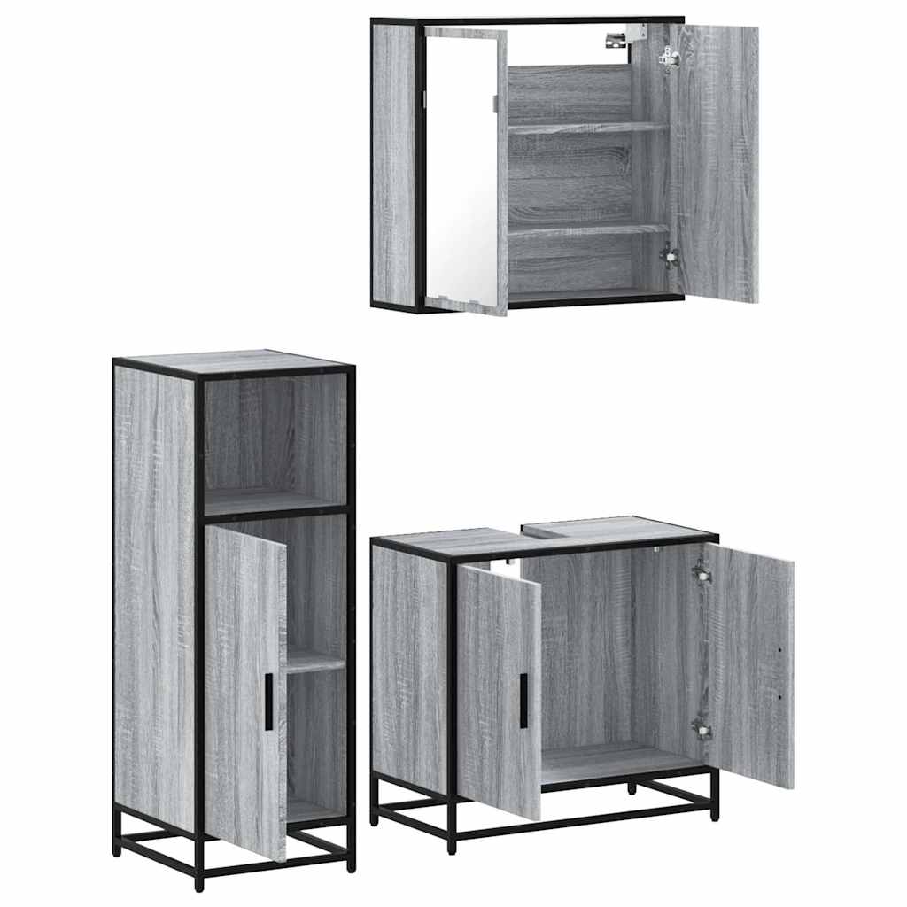 3 pcs Conjunto móveis casa de banho madeira proc. cinza sonoma