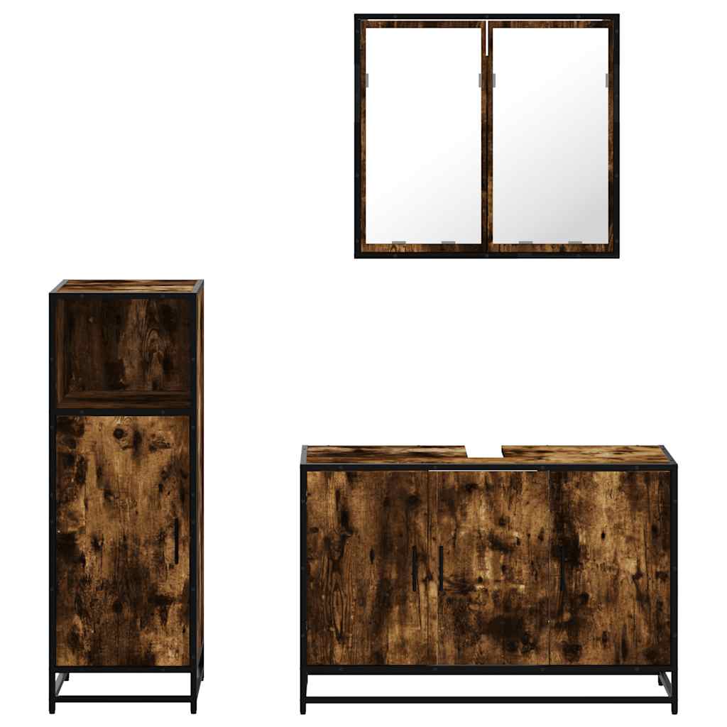 3 pcs conjunto de móveis WC madeira processada carvalho fumado