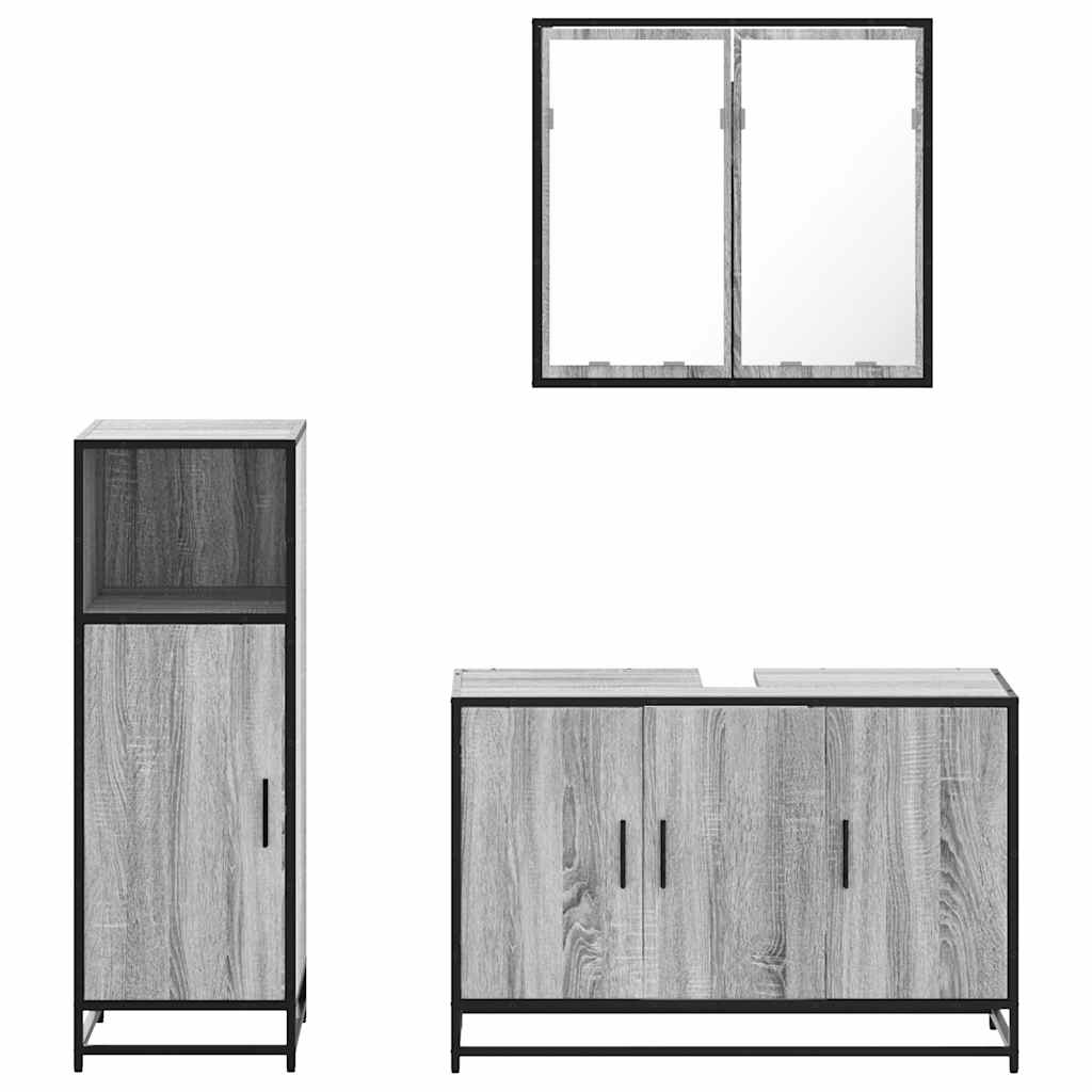 3 pcs Conjunto móveis casa de banho madeira proc. cinza sonoma