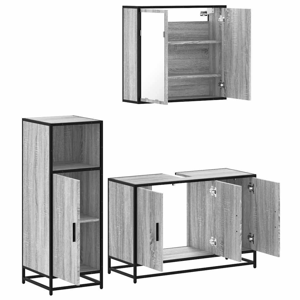3 pcs Conjunto móveis casa de banho madeira proc. cinza sonoma