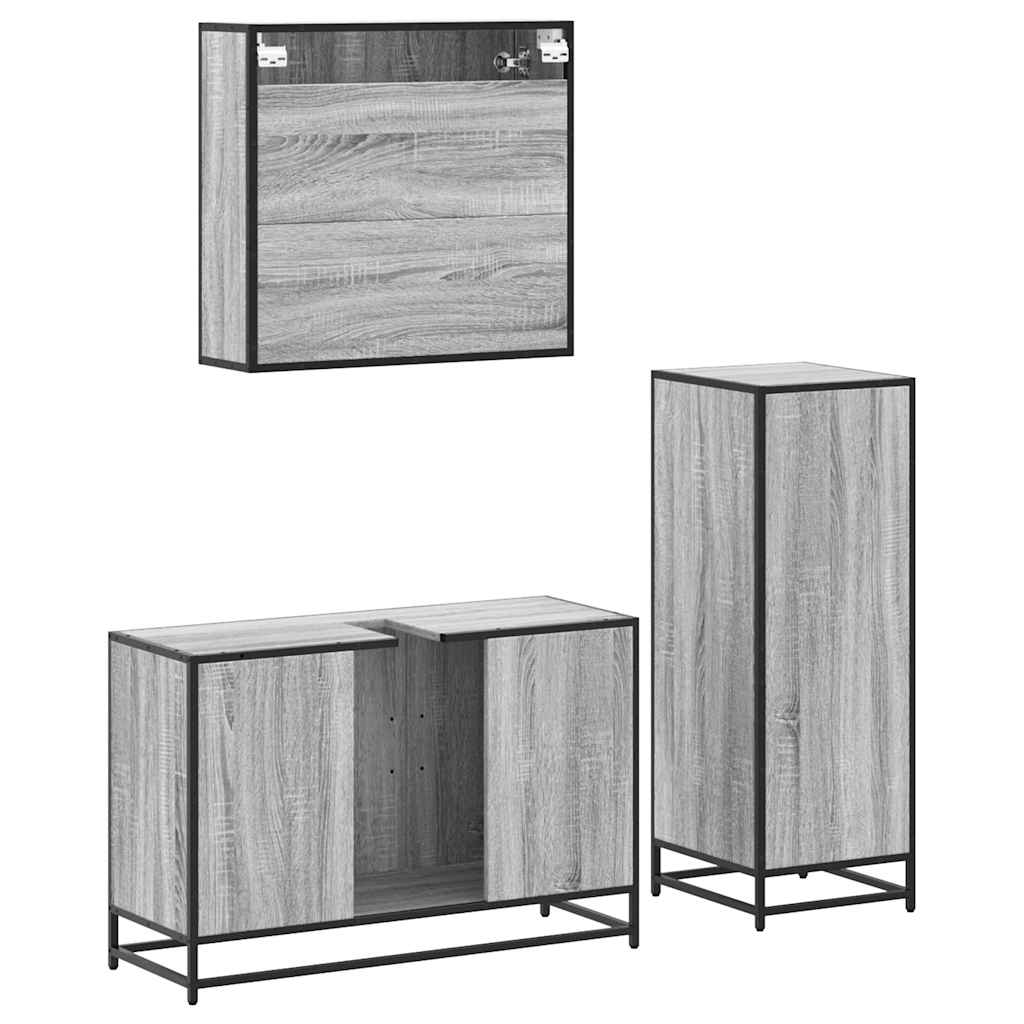 3 pcs Conjunto móveis casa de banho madeira proc. cinza sonoma