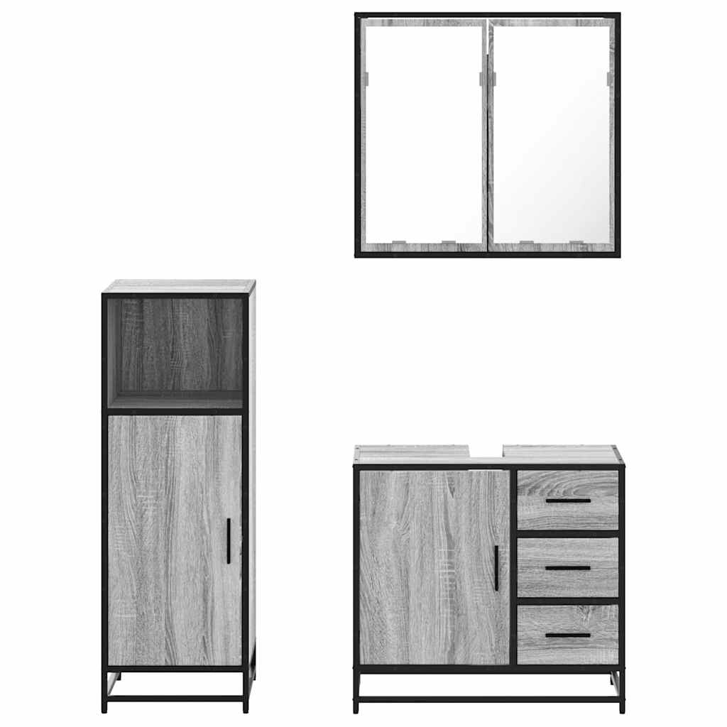 3 pcs Conjunto móveis casa de banho madeira proc. cinza sonoma