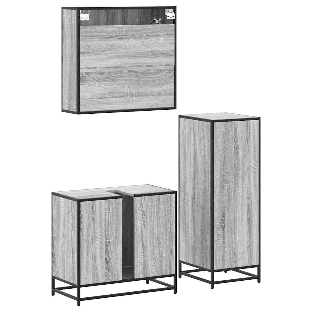 3 pcs Conjunto móveis casa de banho madeira proc. cinza sonoma