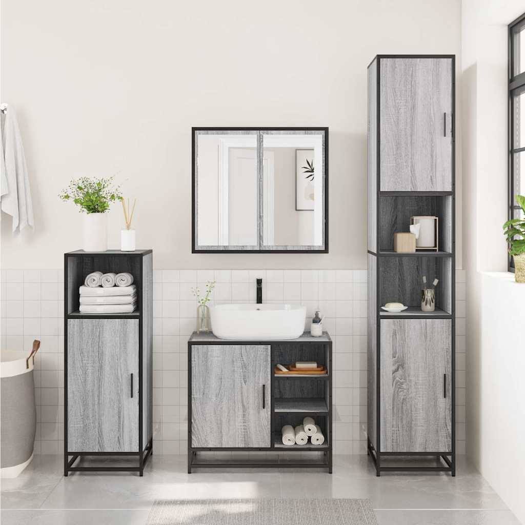 3 pcs Conjunto móveis casa de banho madeira proc. cinza sonoma