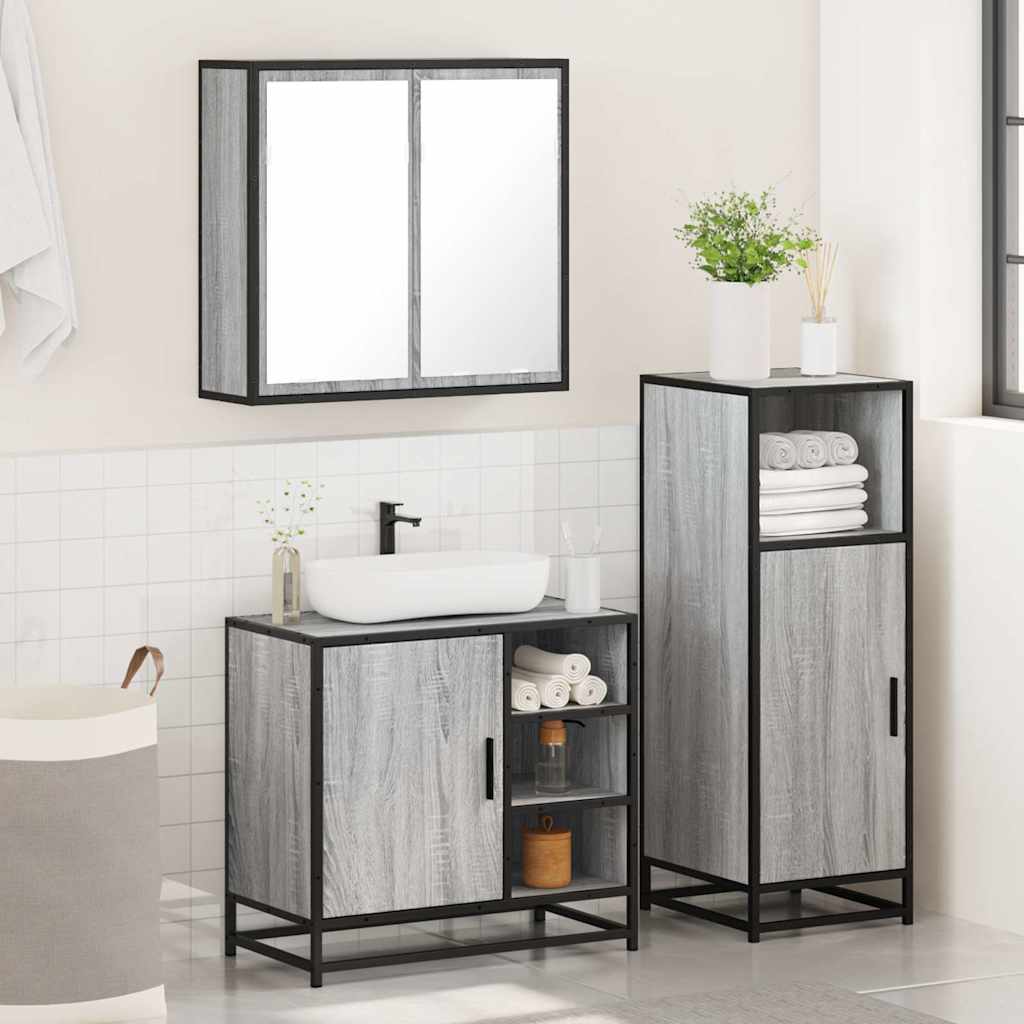 3 pcs Conjunto móveis casa de banho madeira proc. cinza sonoma