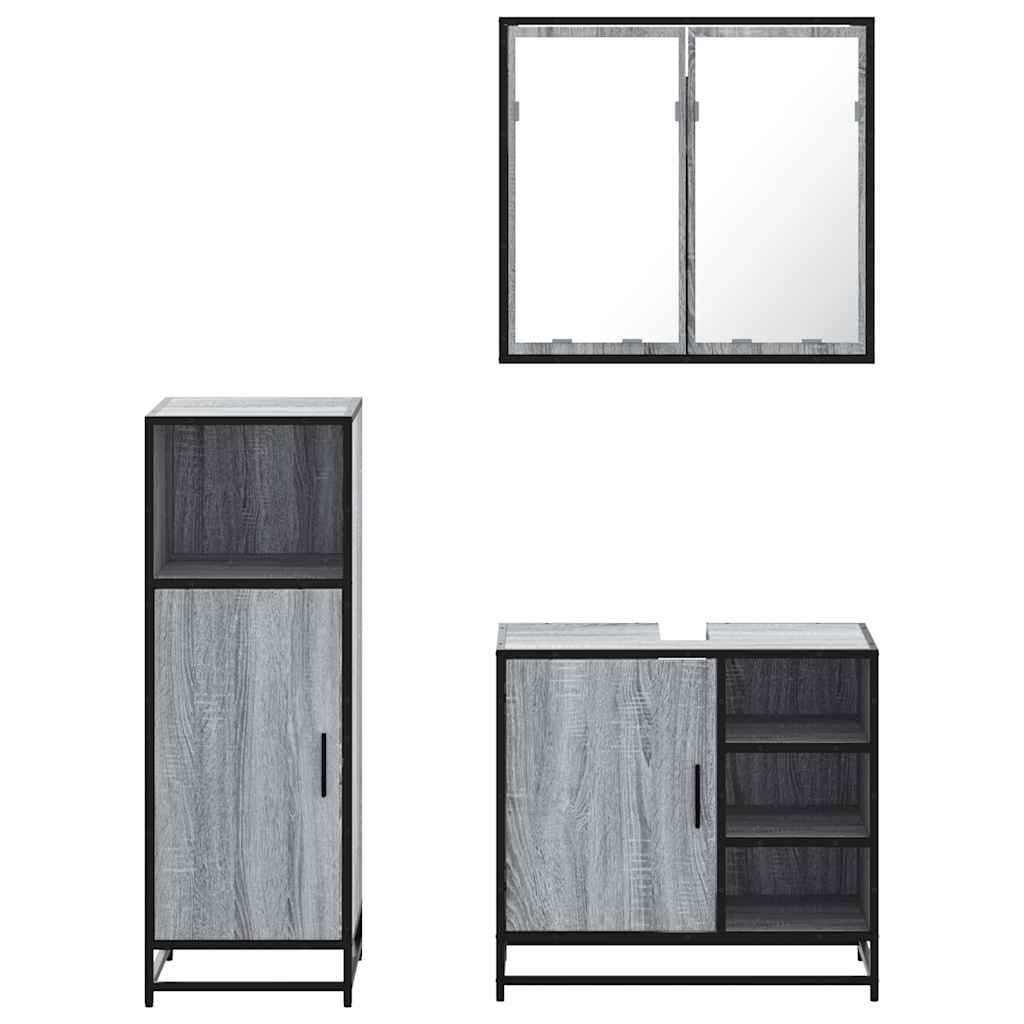 3 pcs Conjunto móveis casa de banho madeira proc. cinza sonoma