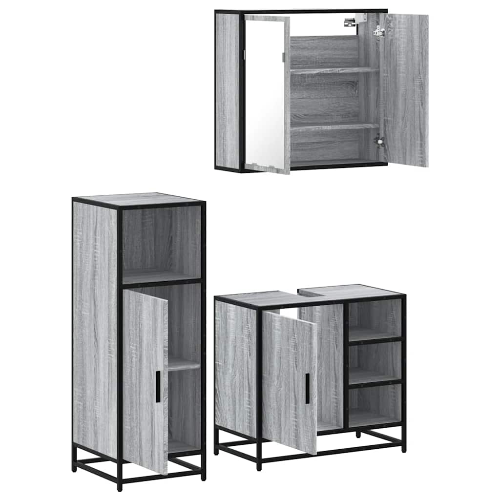 3 pcs Conjunto móveis casa de banho madeira proc. cinza sonoma