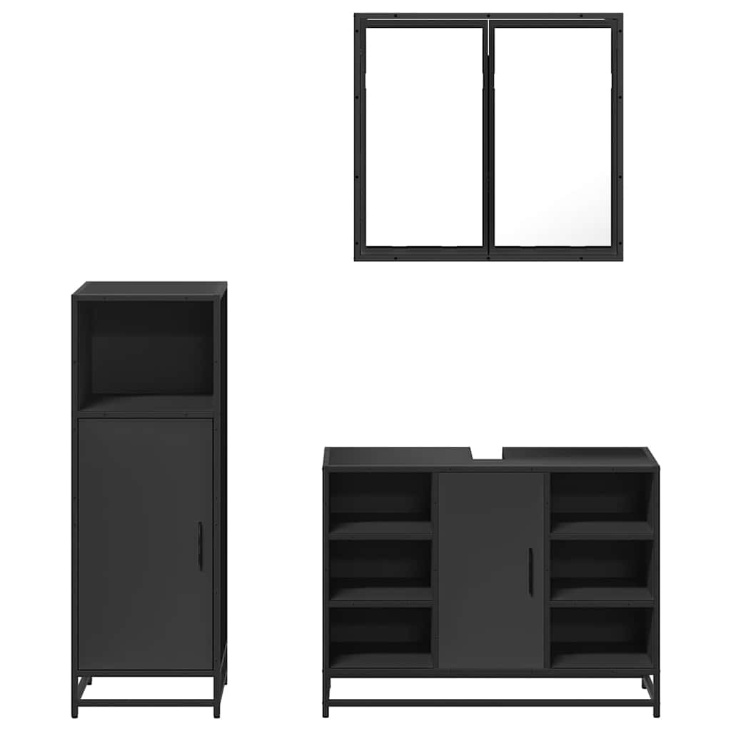 3 pcs conjunto móveis casa de banho derivados de madeira preto