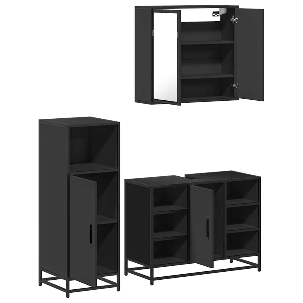 3 pcs conjunto móveis casa de banho derivados de madeira preto