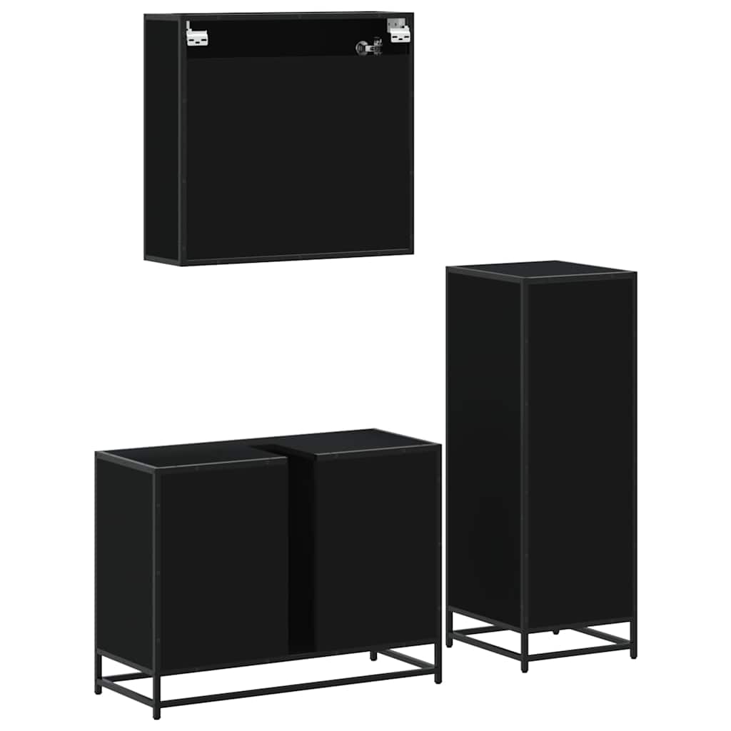 3 pcs conjunto móveis casa de banho derivados de madeira preto