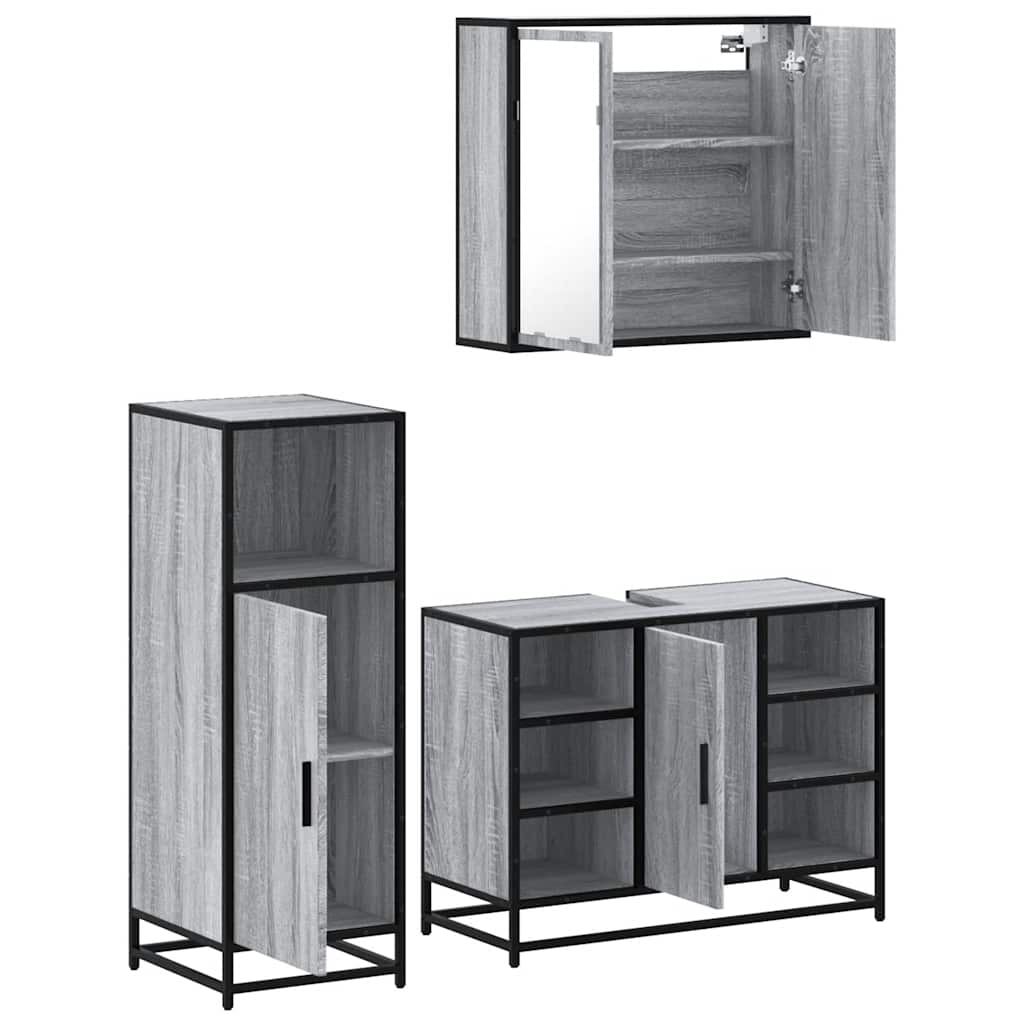 3 pcs Conjunto móveis casa de banho madeira proc. cinza sonoma