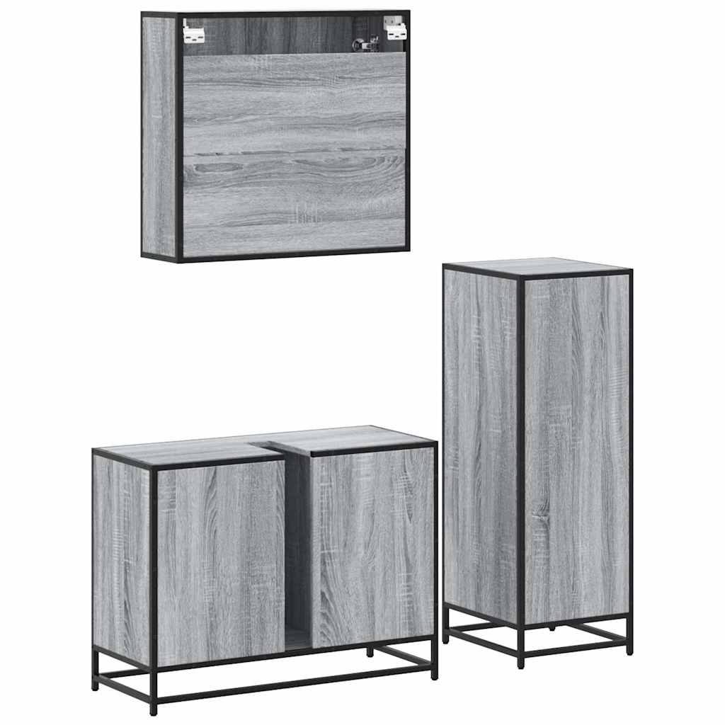 3 pcs Conjunto móveis casa de banho madeira proc. cinza sonoma
