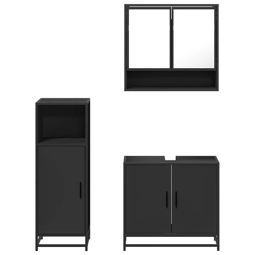 3 pcs conjunto móveis casa de banho derivados de madeira preto