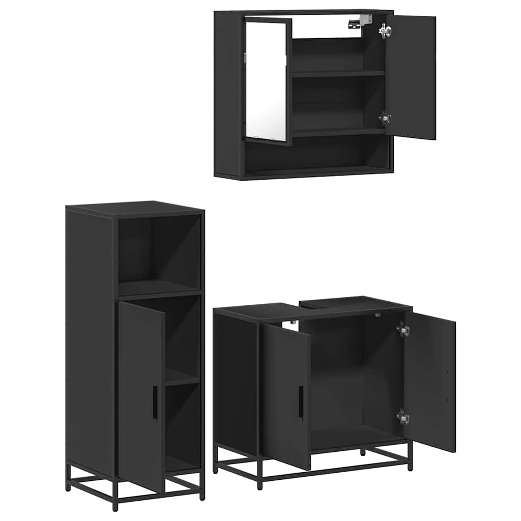 3 pcs conjunto móveis casa de banho derivados de madeira preto
