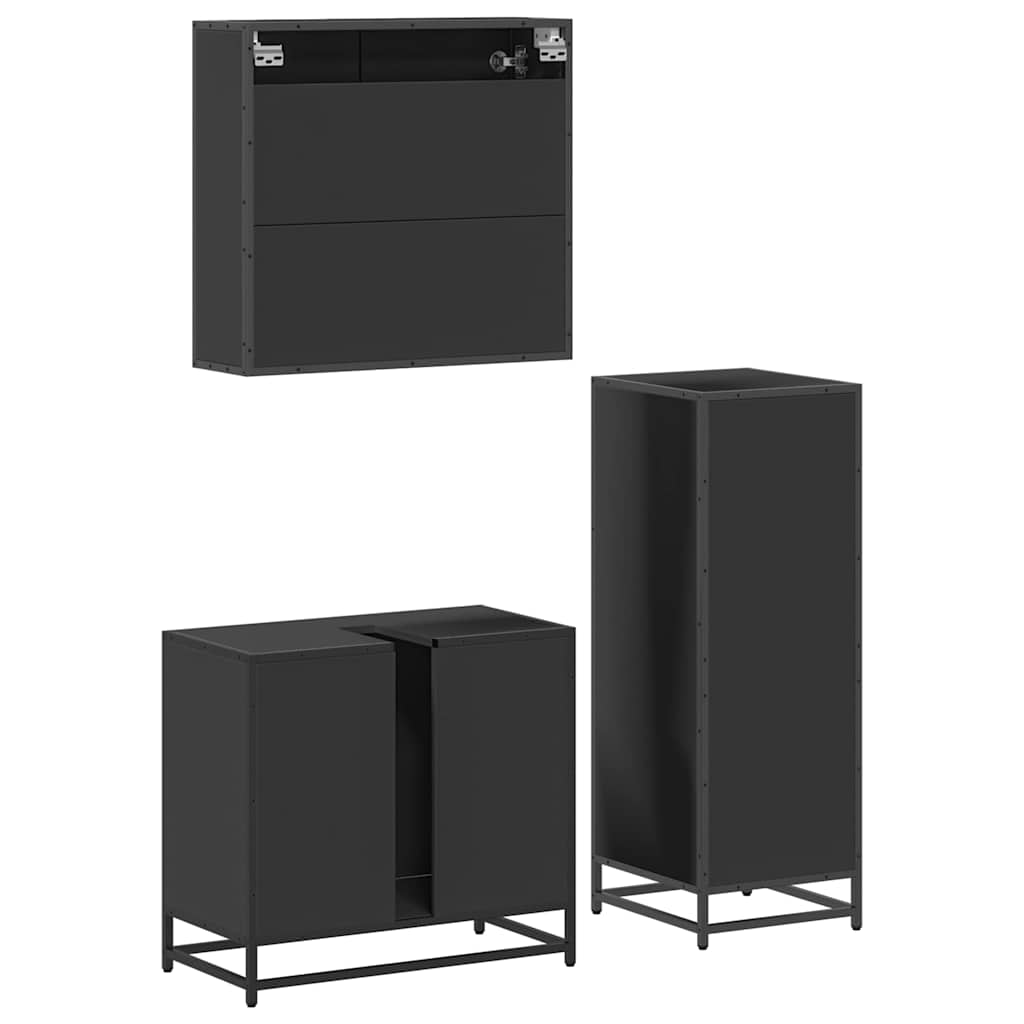 3 pcs conjunto móveis casa de banho derivados de madeira preto