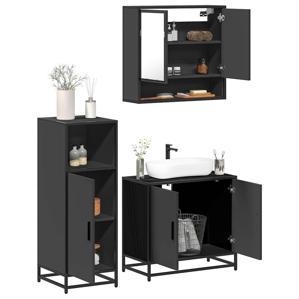 3 pcs conjunto móveis casa de banho derivados de madeira preto