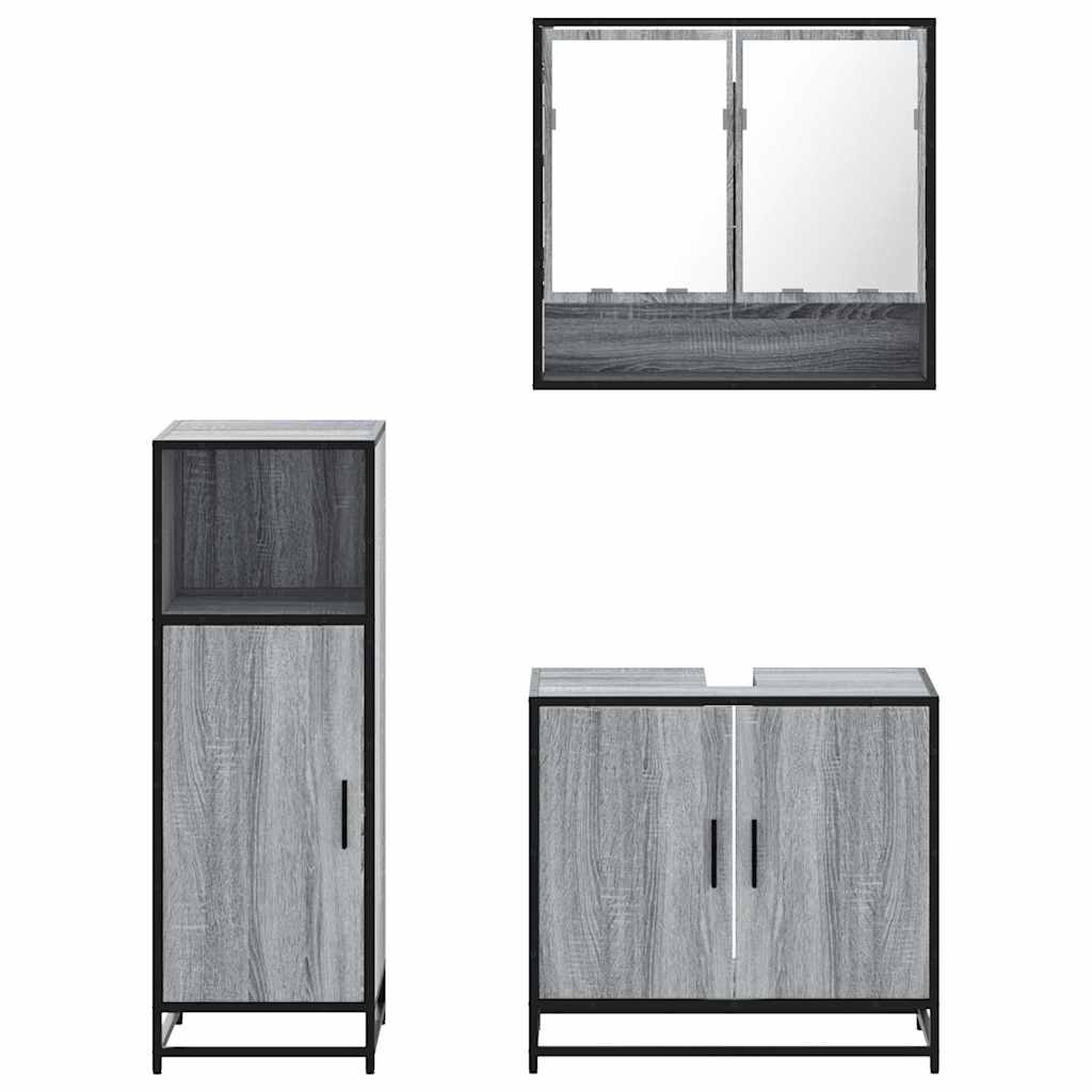 3 pcs Conjunto móveis casa de banho madeira proc. cinza sonoma