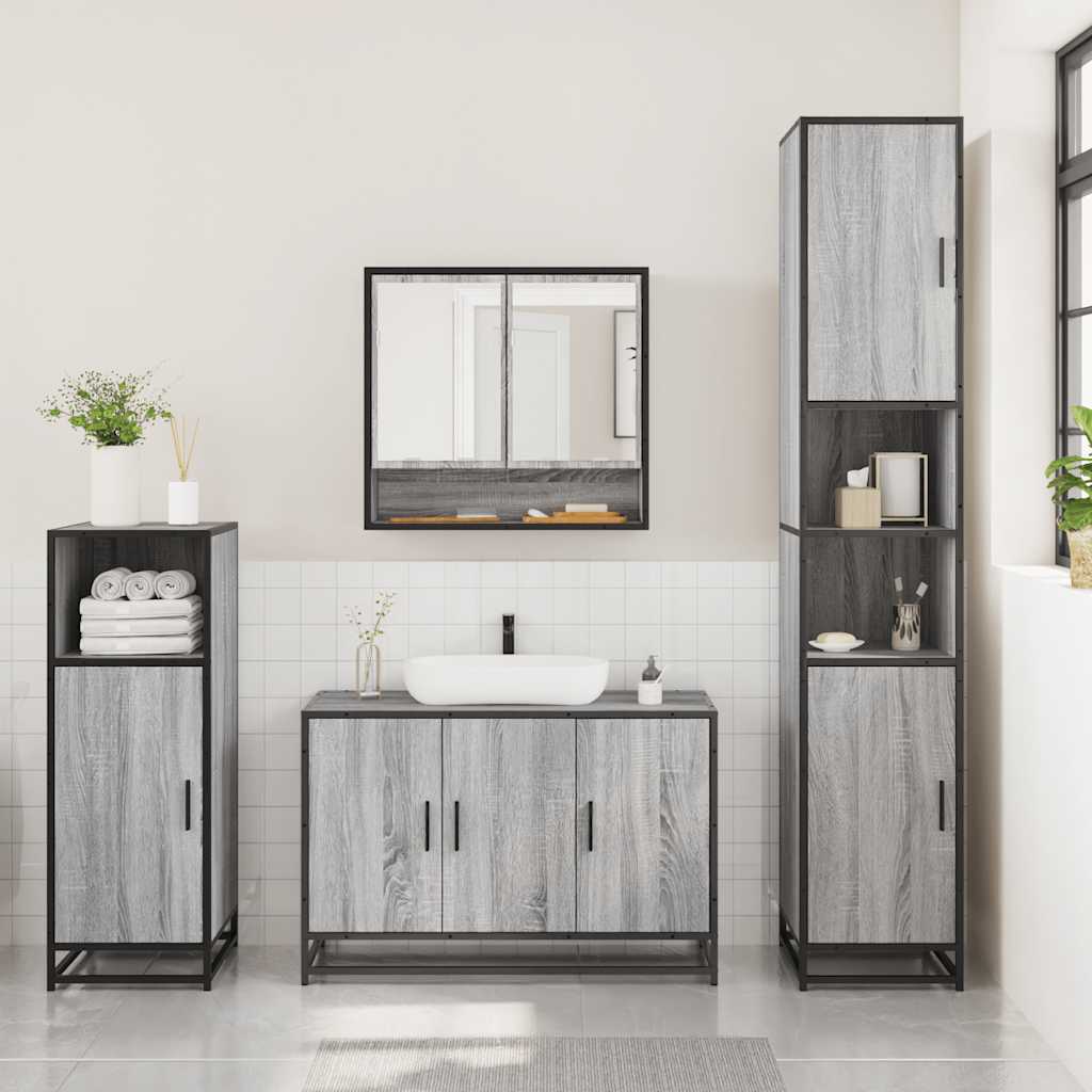3 pcs Conjunto móveis casa de banho madeira proc. cinza sonoma