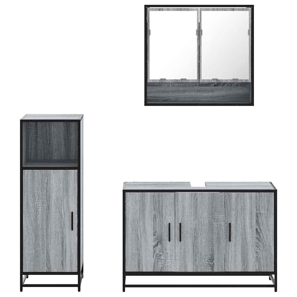 3 pcs Conjunto móveis casa de banho madeira proc. cinza sonoma