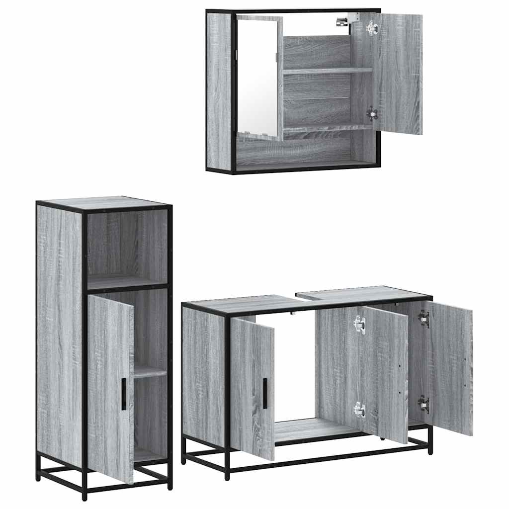 3 pcs Conjunto móveis casa de banho madeira proc. cinza sonoma