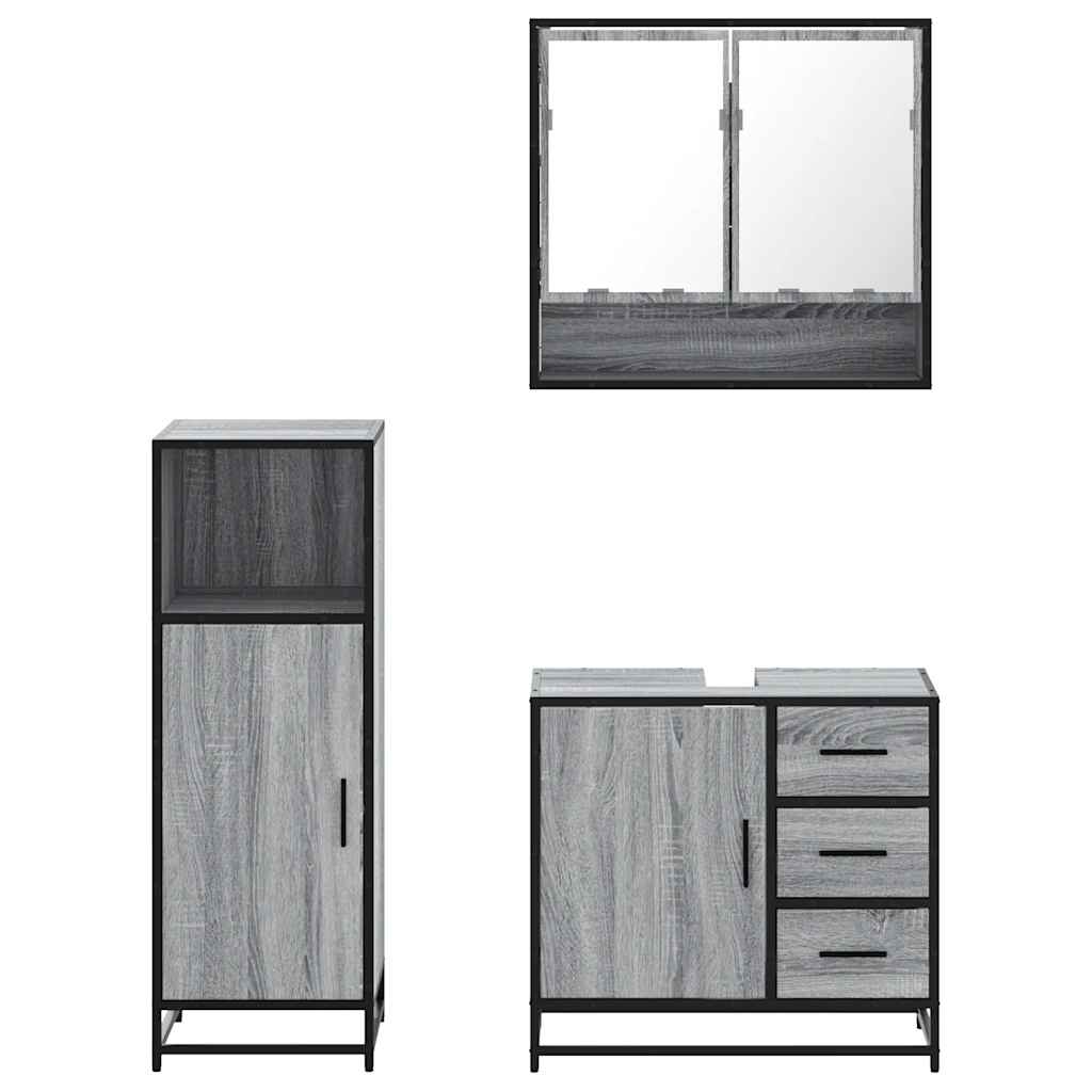 3 pcs Conjunto móveis casa de banho madeira proc. cinza sonoma