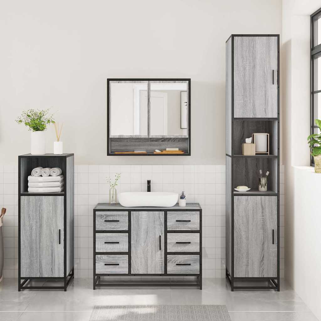 3 pcs Conjunto móveis casa de banho madeira proc. cinza sonoma