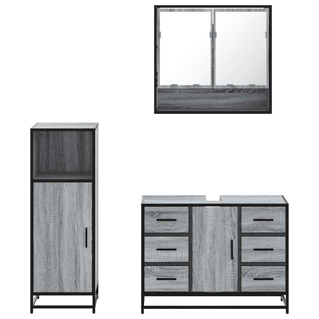 3 pcs Conjunto móveis casa de banho madeira proc. cinza sonoma