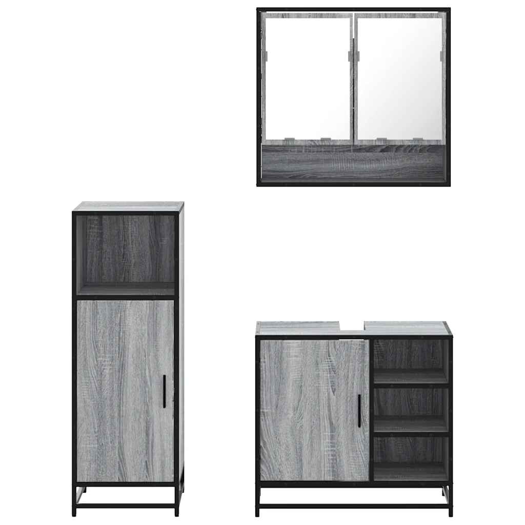 3 pcs Conjunto móveis casa de banho madeira proc. cinza sonoma