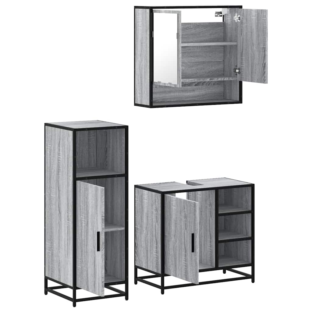 3 pcs Conjunto móveis casa de banho madeira proc. cinza sonoma