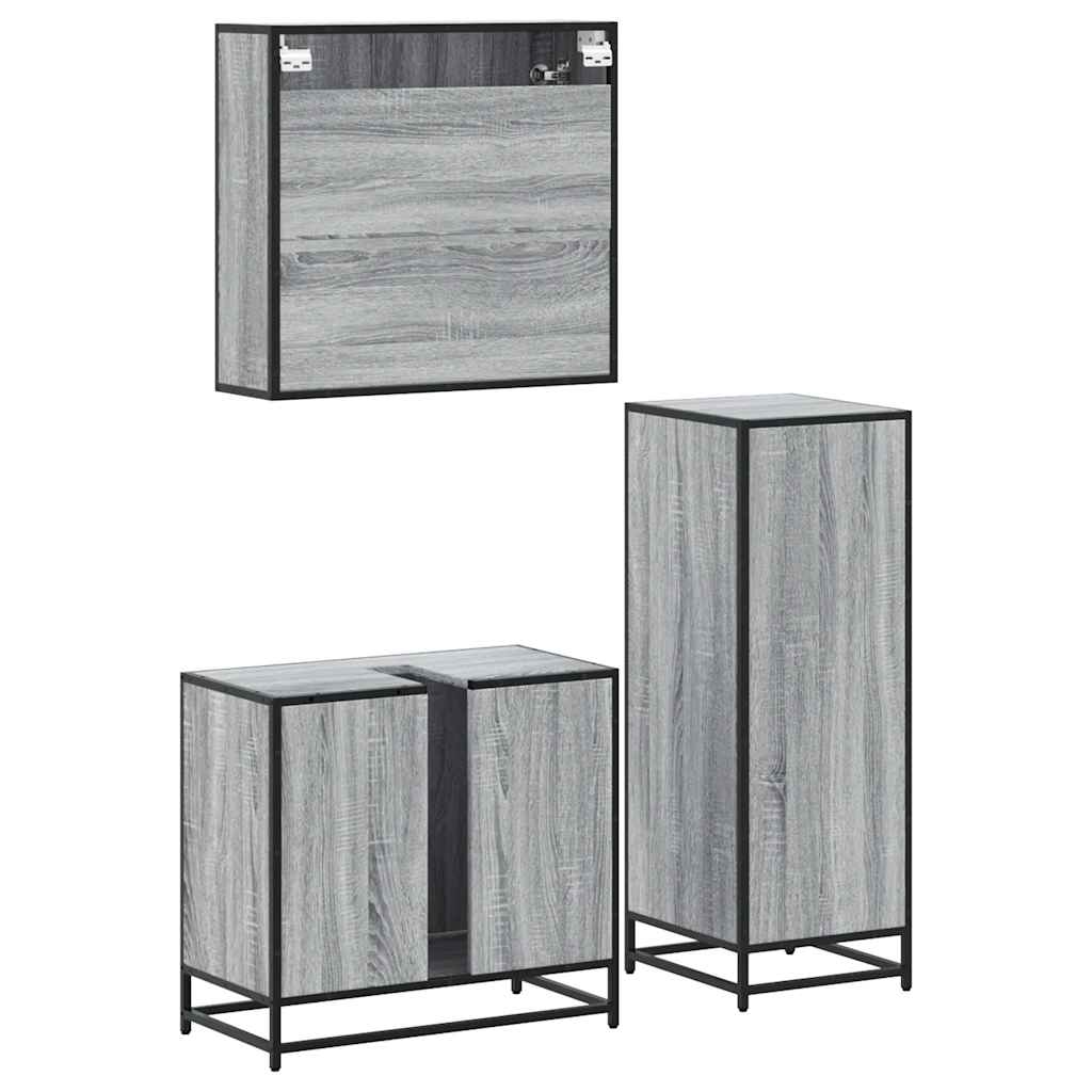 3 pcs Conjunto móveis casa de banho madeira proc. cinza sonoma