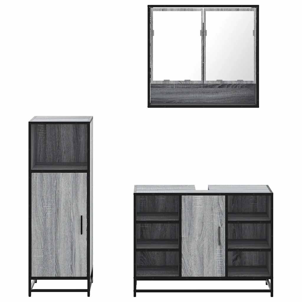 3 pcs Conjunto móveis casa de banho madeira proc. cinza sonoma