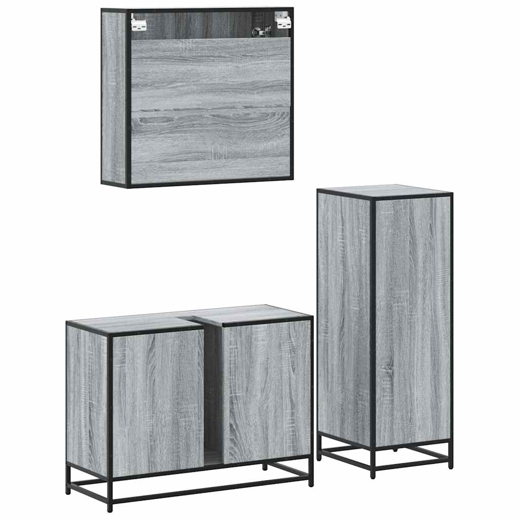 3 pcs Conjunto móveis casa de banho madeira proc. cinza sonoma
