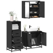 3 pcs conjunto móveis casa de banho derivados de madeira preto