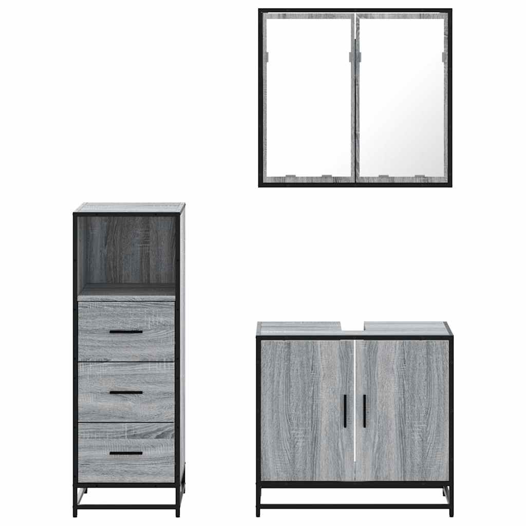 3 pcs Conjunto móveis casa de banho madeira proc. cinza sonoma
