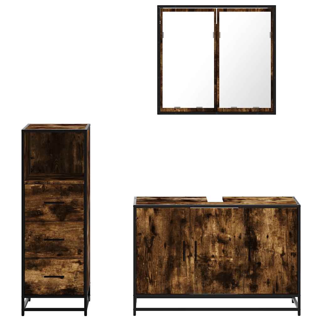 3 pcs conjunto de móveis WC madeira processada carvalho fumado