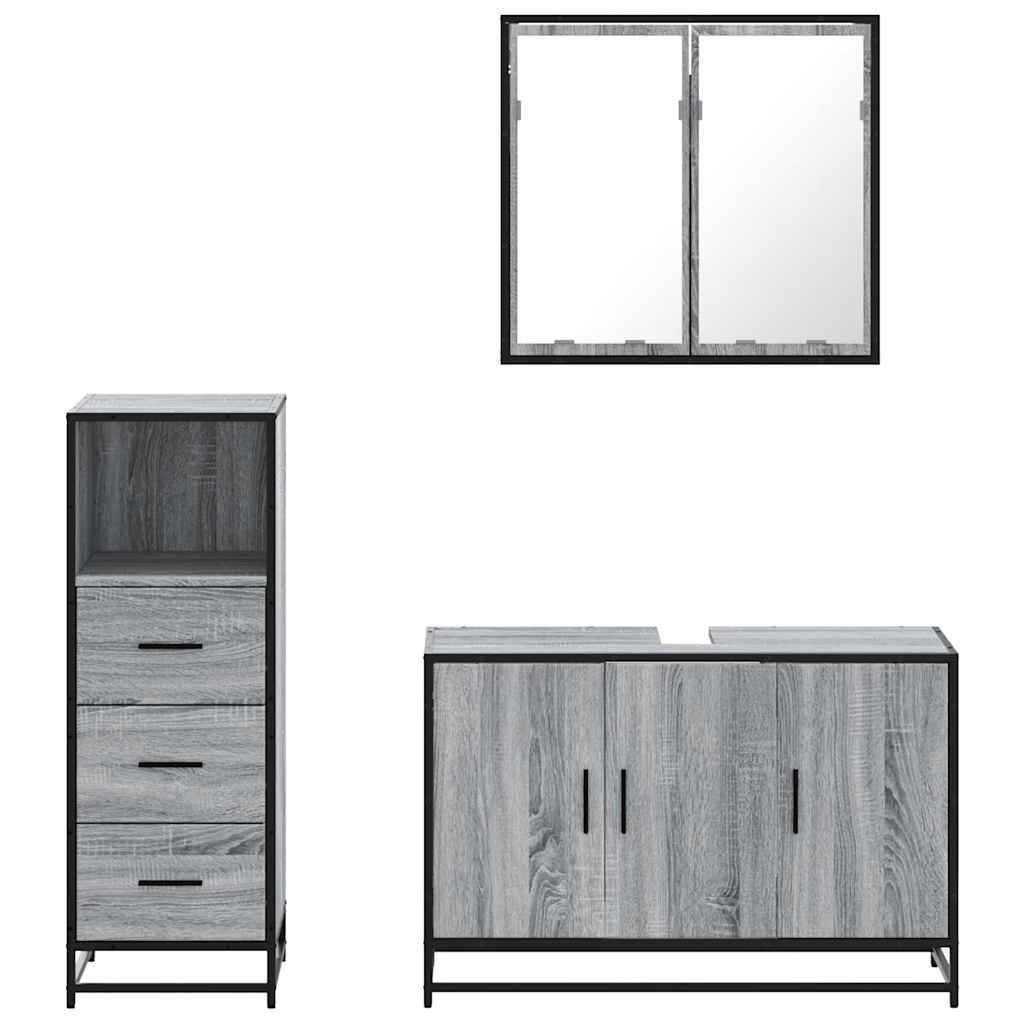 3 pcs Conjunto móveis casa de banho madeira proc. cinza sonoma