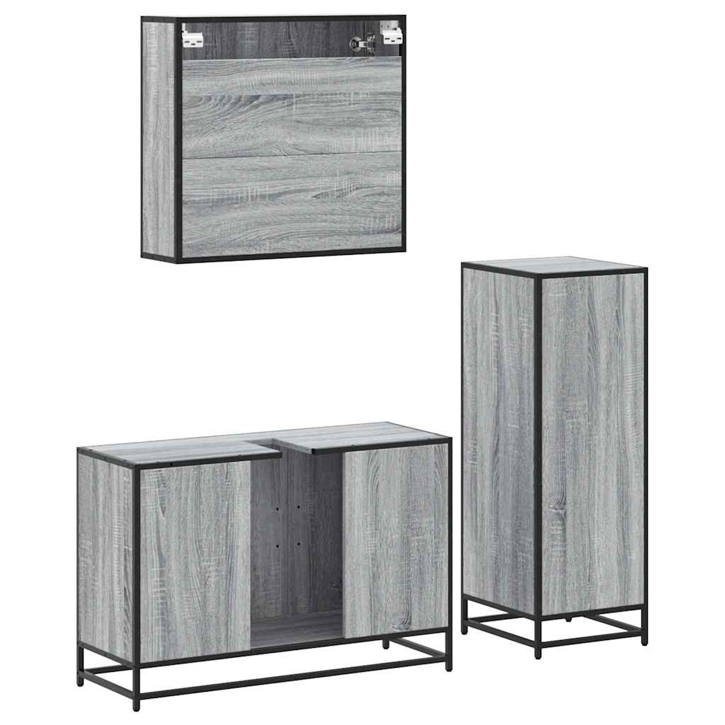 3 pcs Conjunto móveis casa de banho madeira proc. cinza sonoma