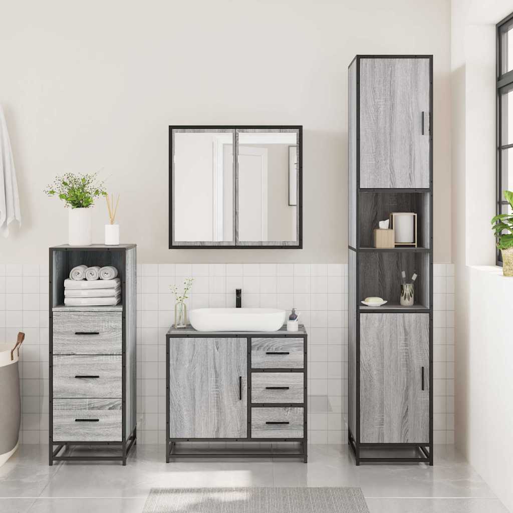3 pcs Conjunto móveis casa de banho madeira proc. cinza sonoma
