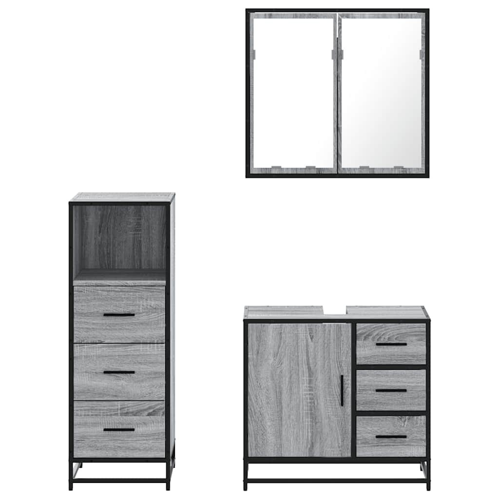 3 pcs Conjunto móveis casa de banho madeira proc. cinza sonoma