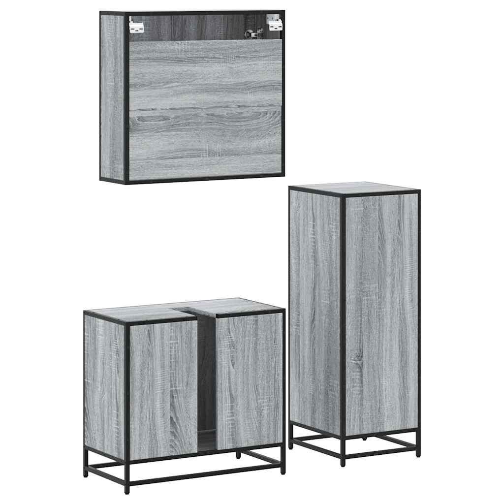 3 pcs Conjunto móveis casa de banho madeira proc. cinza sonoma