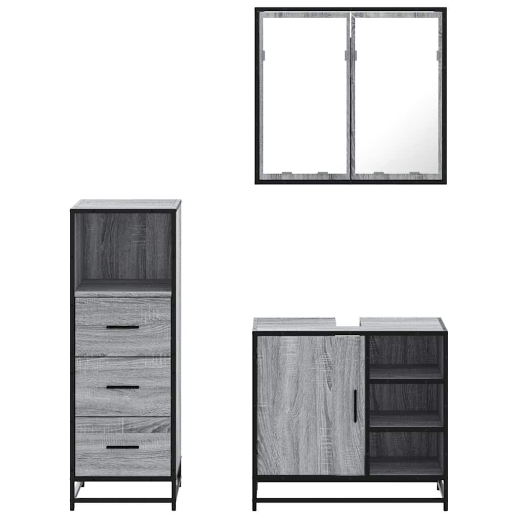 3 pcs Conjunto móveis casa de banho madeira proc. cinza sonoma