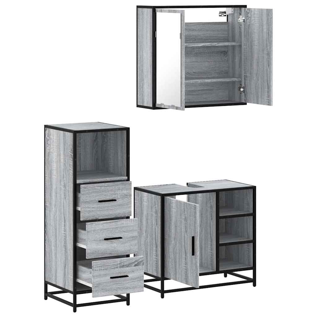 3 pcs Conjunto móveis casa de banho madeira proc. cinza sonoma