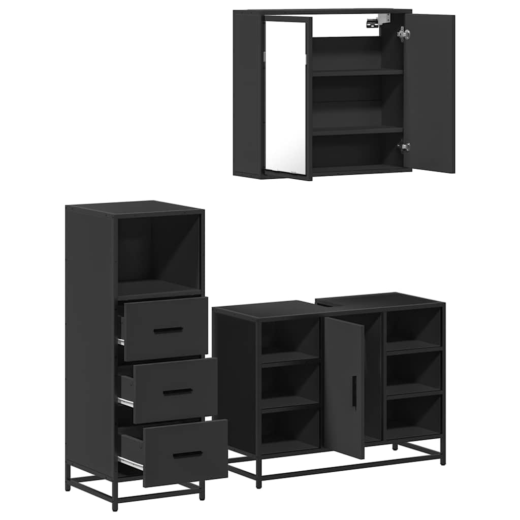 3 pcs conjunto móveis casa de banho derivados de madeira preto