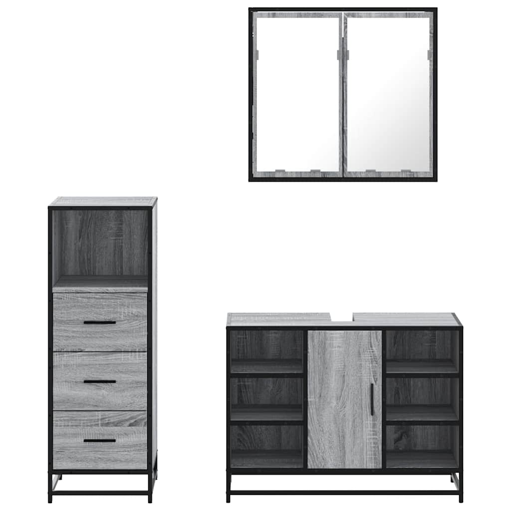 3 pcs Conjunto móveis casa de banho madeira proc. cinza sonoma