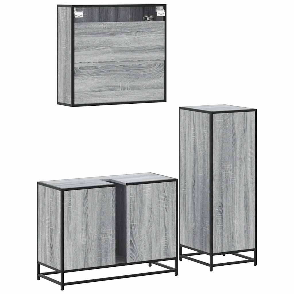 3 pcs Conjunto móveis casa de banho madeira proc. cinza sonoma