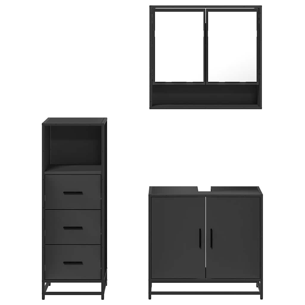 3 pcs conjunto móveis casa de banho derivados de madeira preto