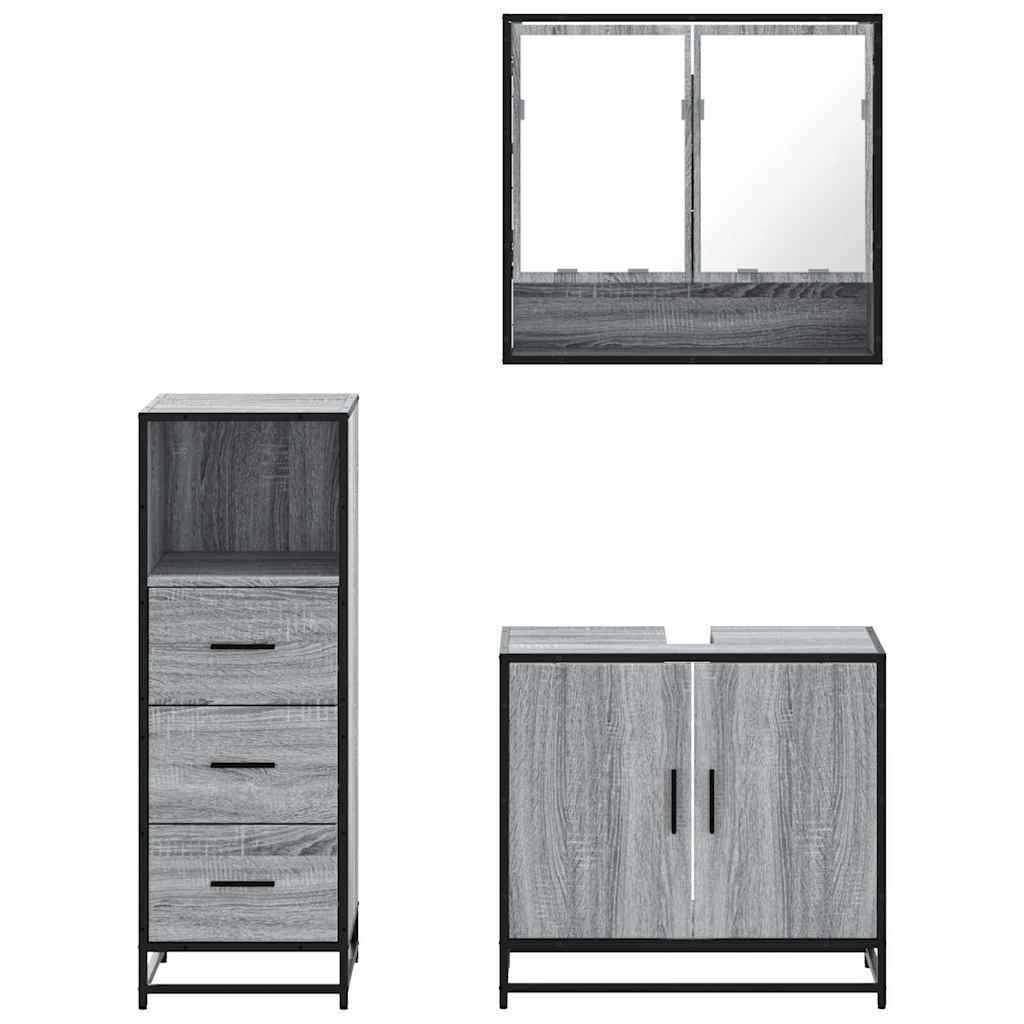 3 pcs Conjunto móveis casa de banho madeira proc. cinza sonoma