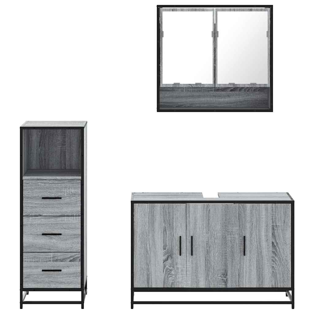 3 pcs Conjunto móveis casa de banho madeira proc. cinza sonoma